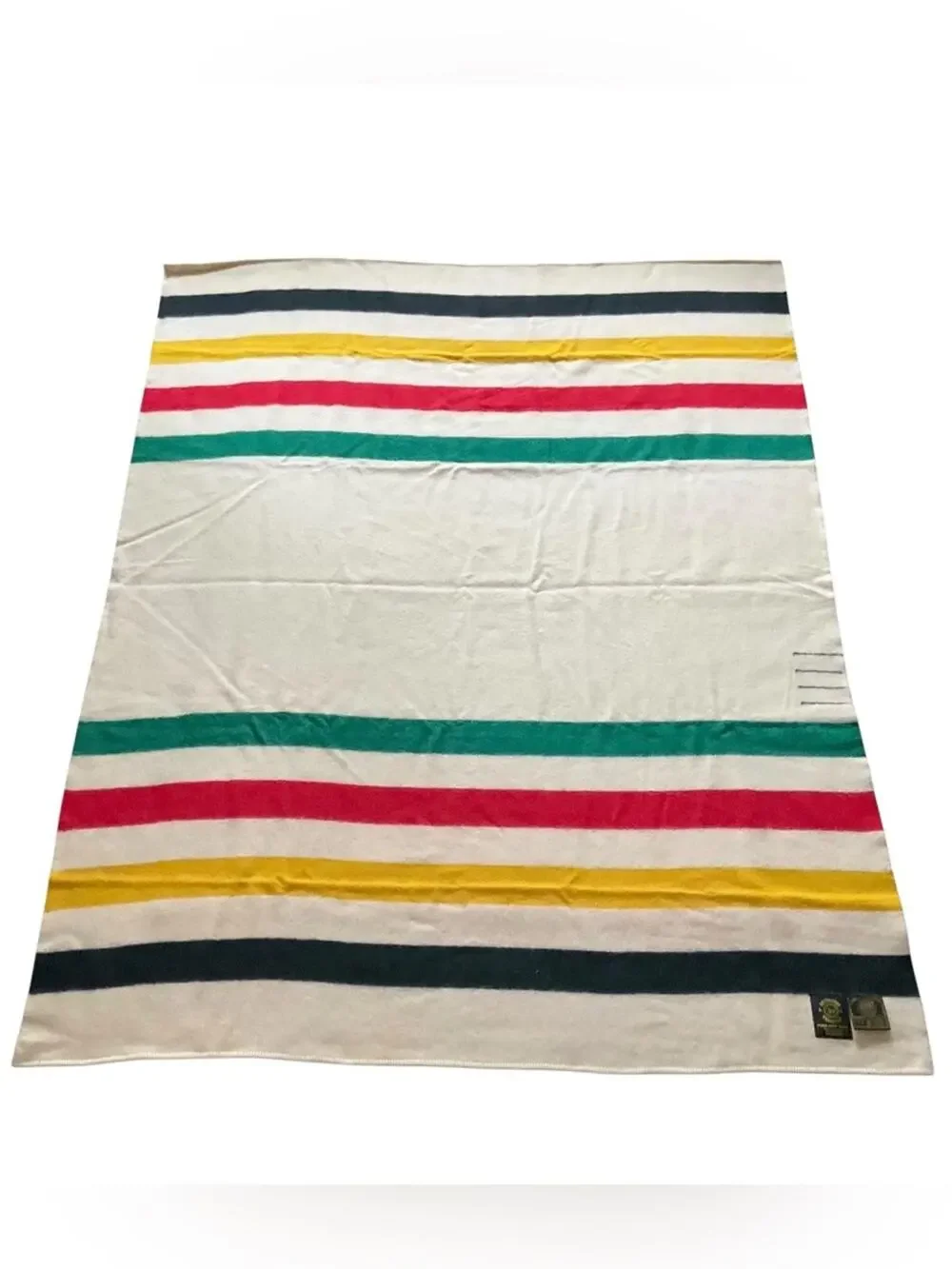 Vintage Northwest Traders Wool Blanket in Cream with Multi Stripe colors NEW